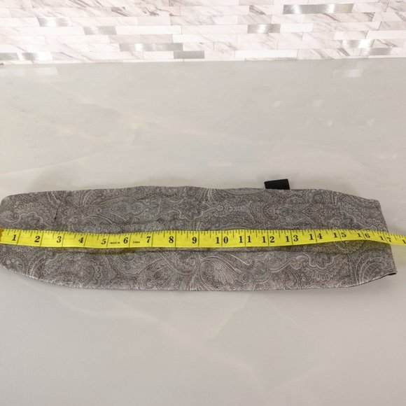 Cummerbund Mens Gray White Tuxedo Belt OS Paisley Elastic Pleated‎ Gold Buckle - Picture 7 of 10